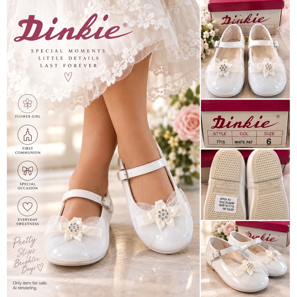 Mary Jane Dress Shoes White Patent Flower Girl Special Occasion Dinkie Size 6